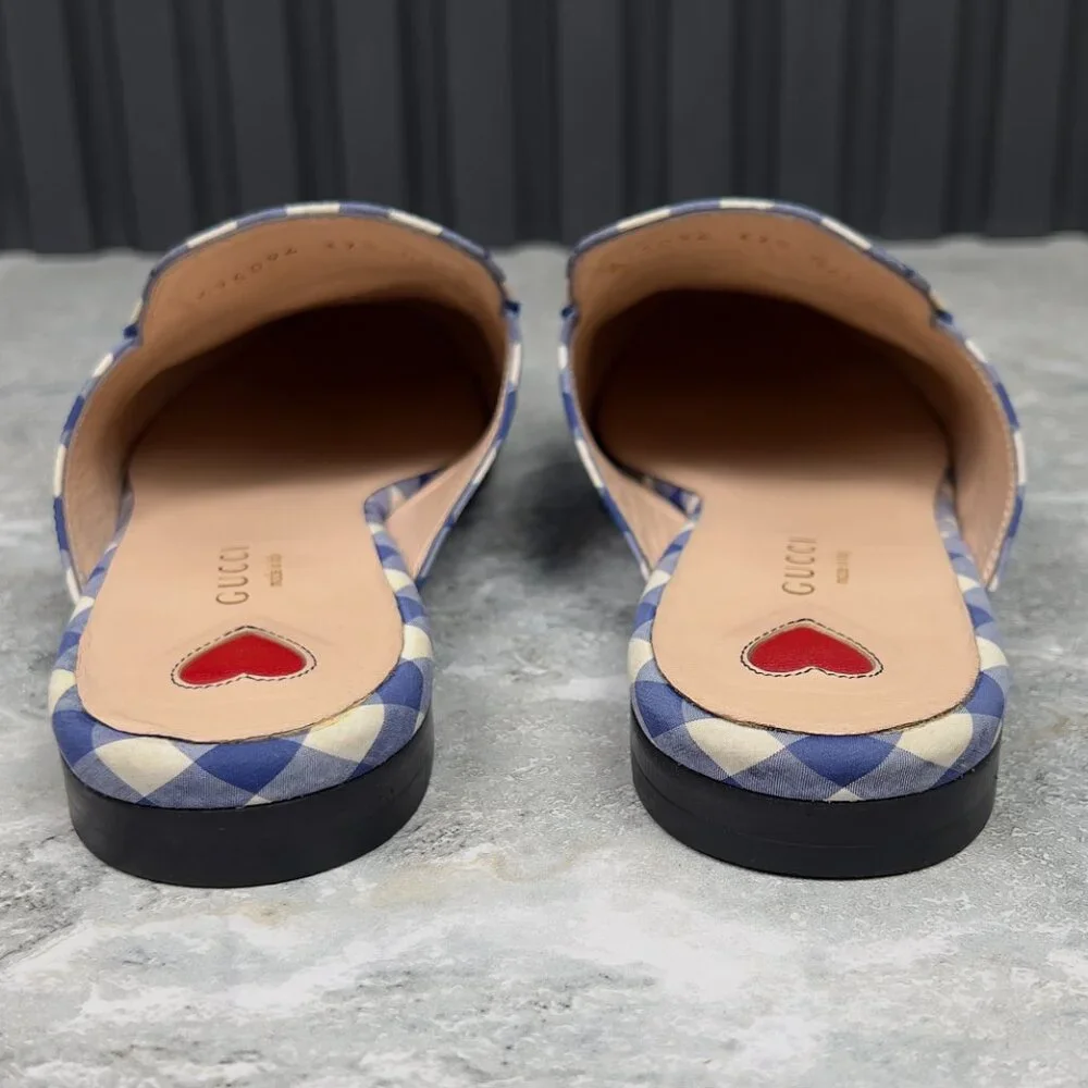 Gucci Princetown Horsebit Mules White Blue Plaid Fabric 4.5 UK 7.5 US 37.5 EUR - Picture 8 of 12